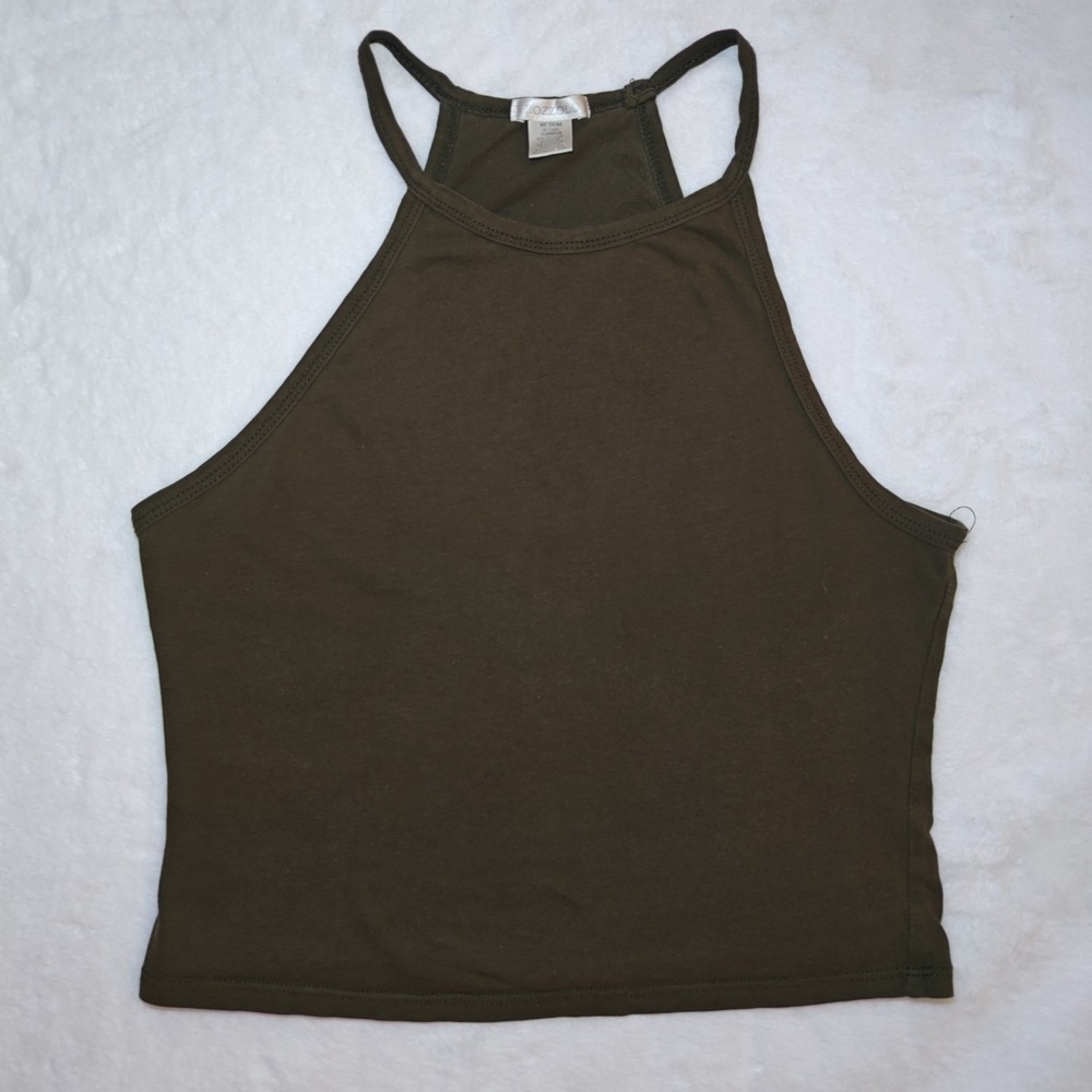 Bozzolo Olive‎ Green Medium Halter High Neckline Crop Top sleeveless - Picture 2 of 4